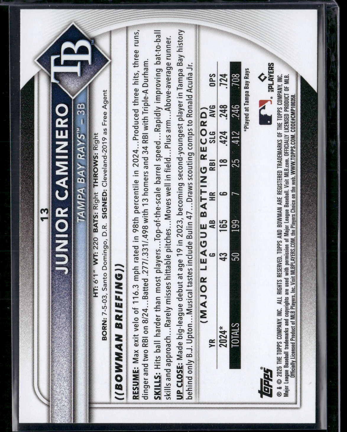 2025 Bowman JUNIOR CAMINERO #13