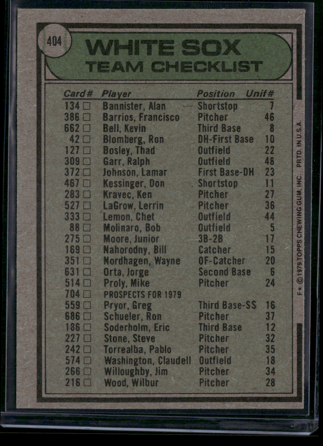 1979 Topps CHICAGO WHITE SOX #404 (EX-MT)