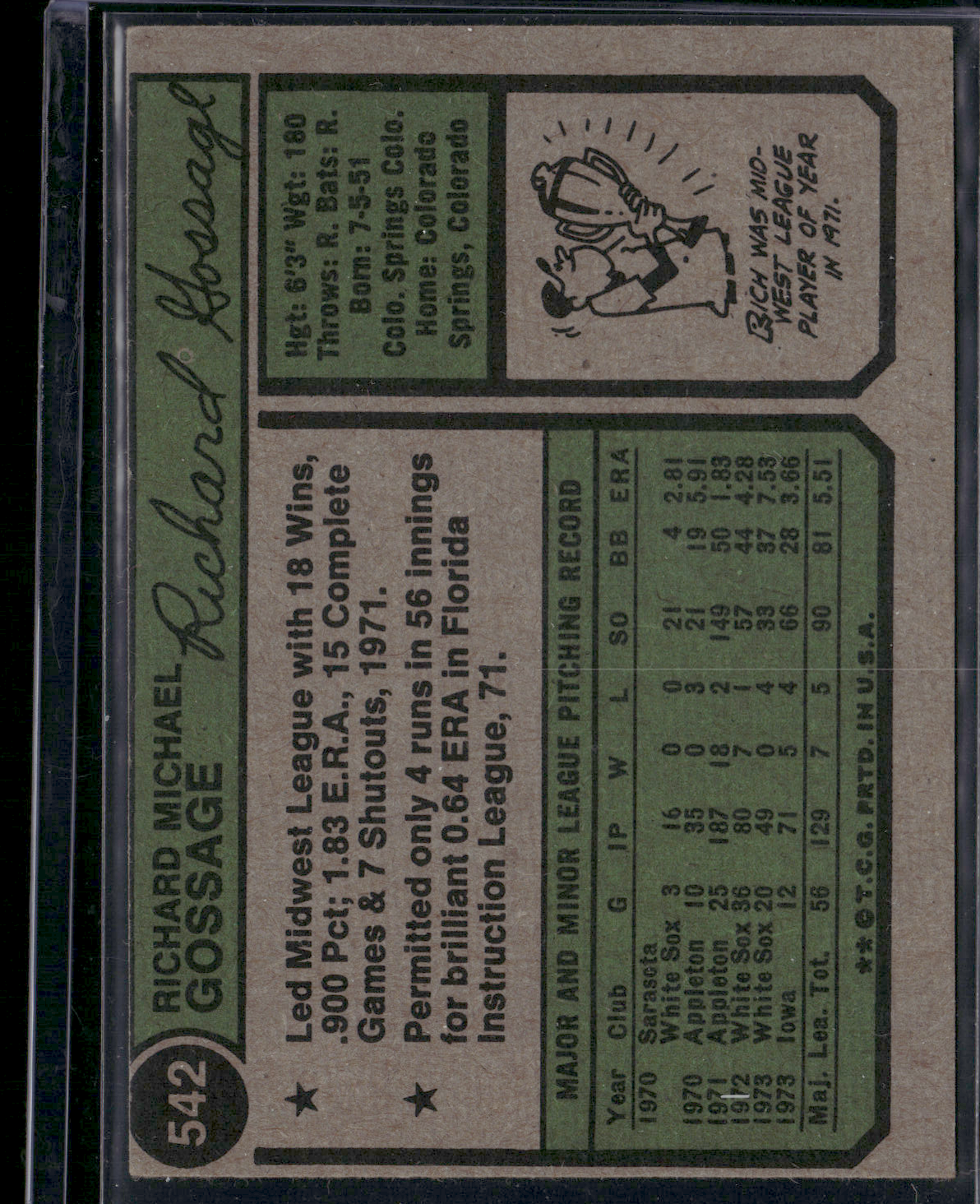 1974 Topps RICH GOSSAGE #542 Rookie RC Wrinkle (VG)