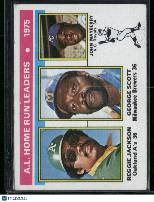 1976 Topps REGGIE JACKSON/SCOTT/MAYBERRY #194 1975 AL HR Leaders (VG-VG/EX)