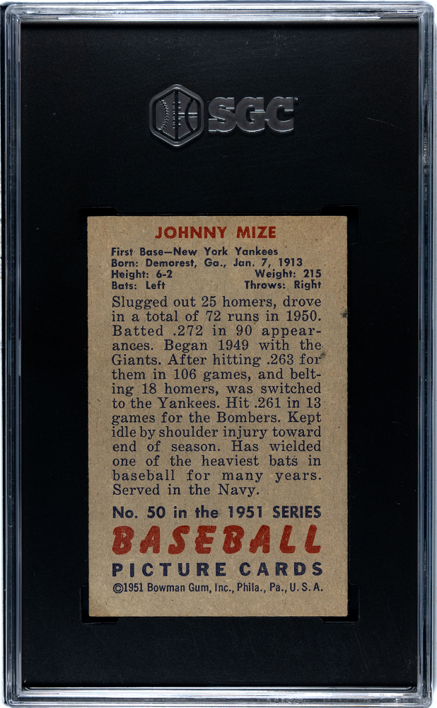 1951 Bowman Johnny Mize #50 SGC 3