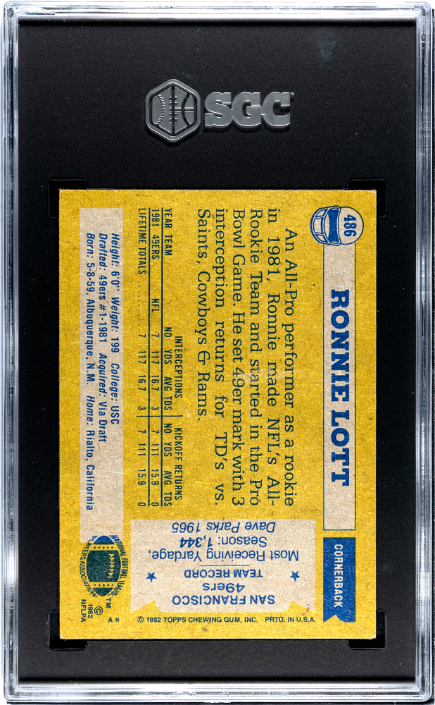 1982 Topps RONNIE LOTT #486 SGC 5 Rookie RC