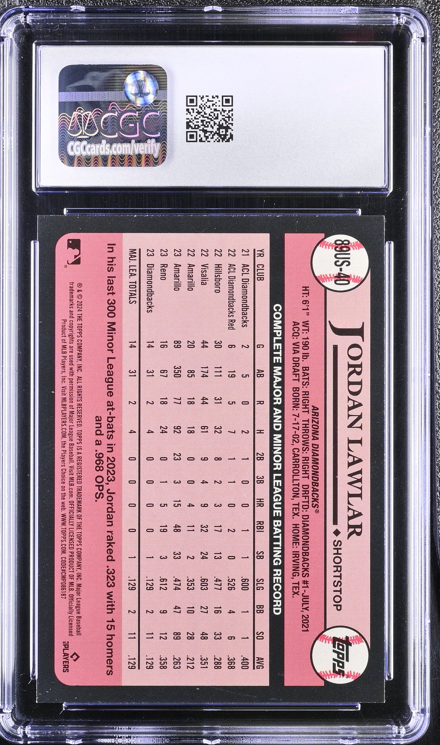 2024 Topps Update JORDAN LAWLAR #89US-40 '89 Topps CGC 9.5 Rookie RC