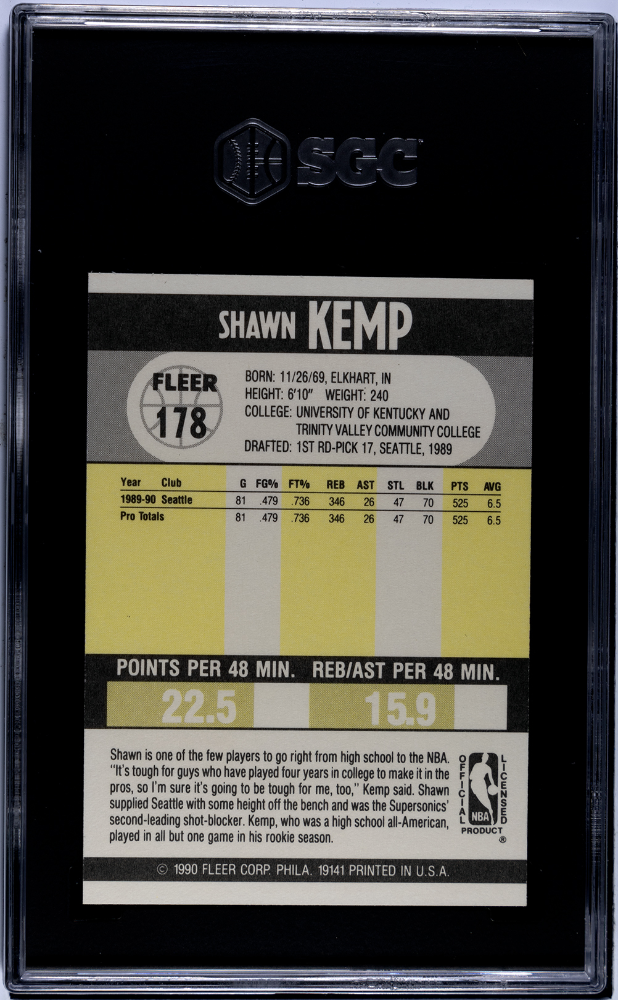 1990 Fleer Shawn Kemp #178 SGC 10