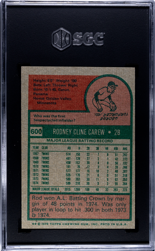 1975 Topps Rod Carew #600 SGC 6
