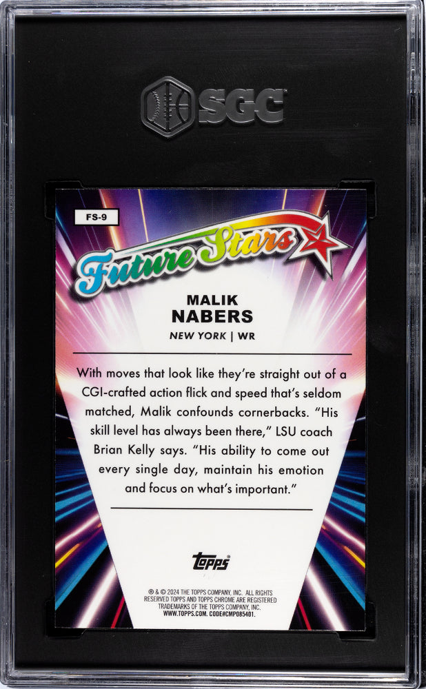 2024 Topps Chrome MALIK NABERS #FS-9 Future Stars SGC 10 ROOKIE RC