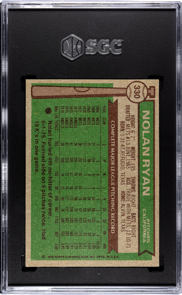 1976 Topps Nolan Ryan #330 SGC 6