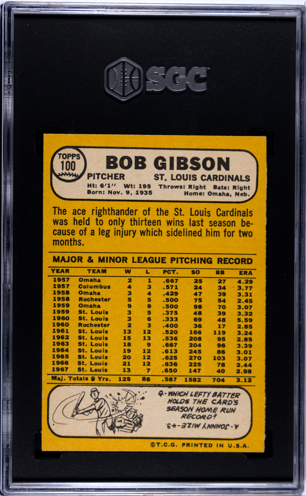 1968 Topps Bob Gibson #100 SGC 5