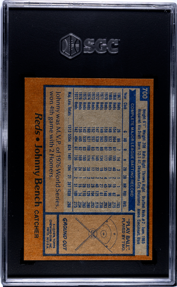 1978 Topps Johnny Bench #700 SGC 7