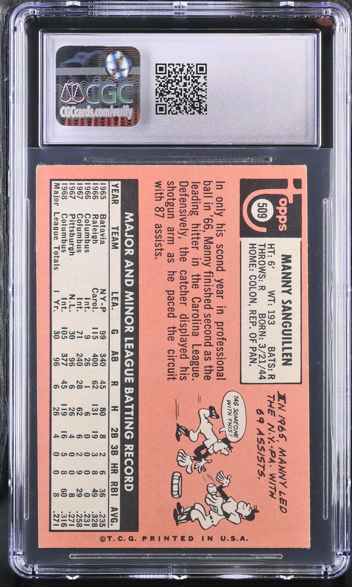 1969 Topps Manny Sanguillen #509 CGC 4