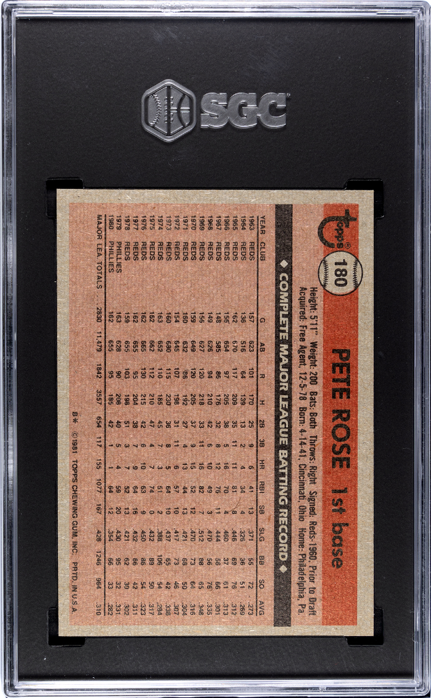 1981 Topps Pete Rose #180 SGC 5