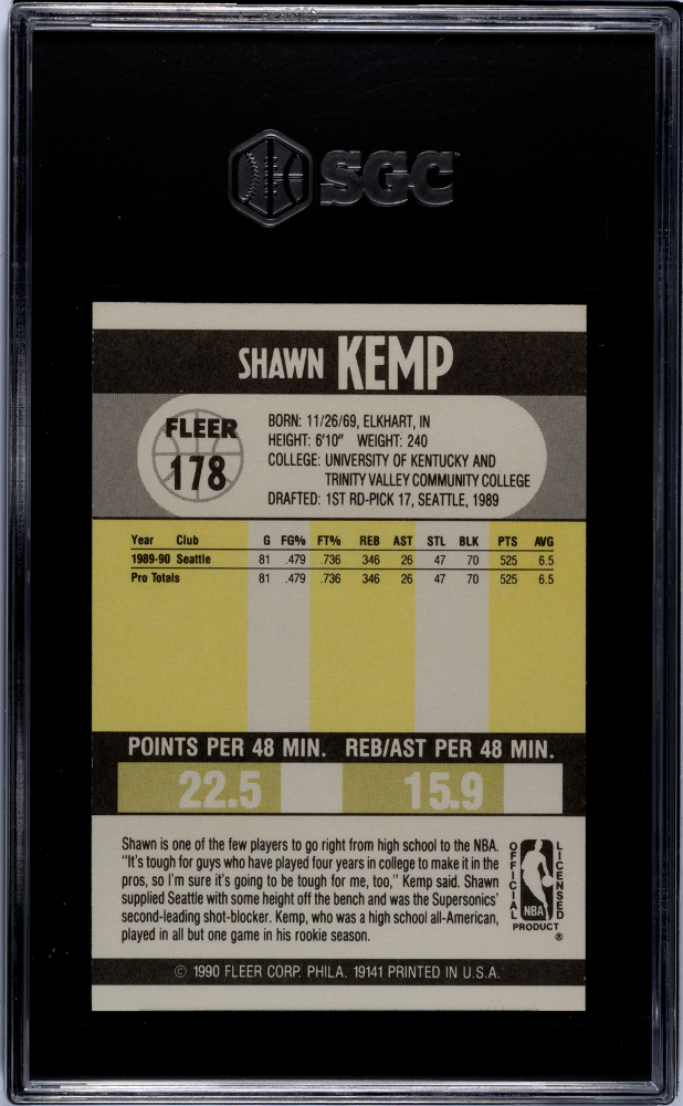 1990 Fleer Shawn Kemp #178 SGC 9
