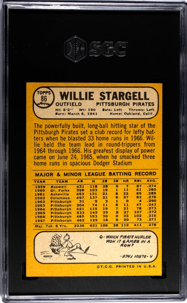 1968 Topps WILLIE STARGELL #86 SGC 6.5 - Pittsburgh Pirates Legend HOF