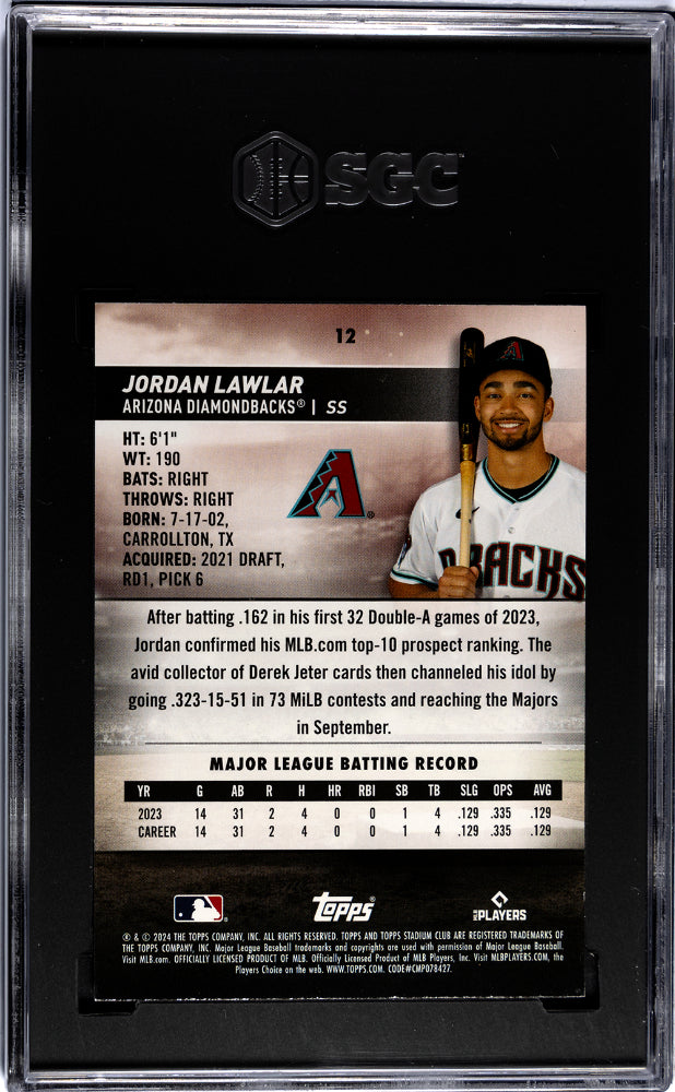 2024 Topps Stadium Club JORDAN LAWLAR #12 Red Foil SGC 9 Rookie Card RC