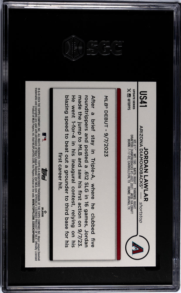 2024 Topps Update JORDAN LAWLAR #US41 SGC 10 Rookie Debut Card RC