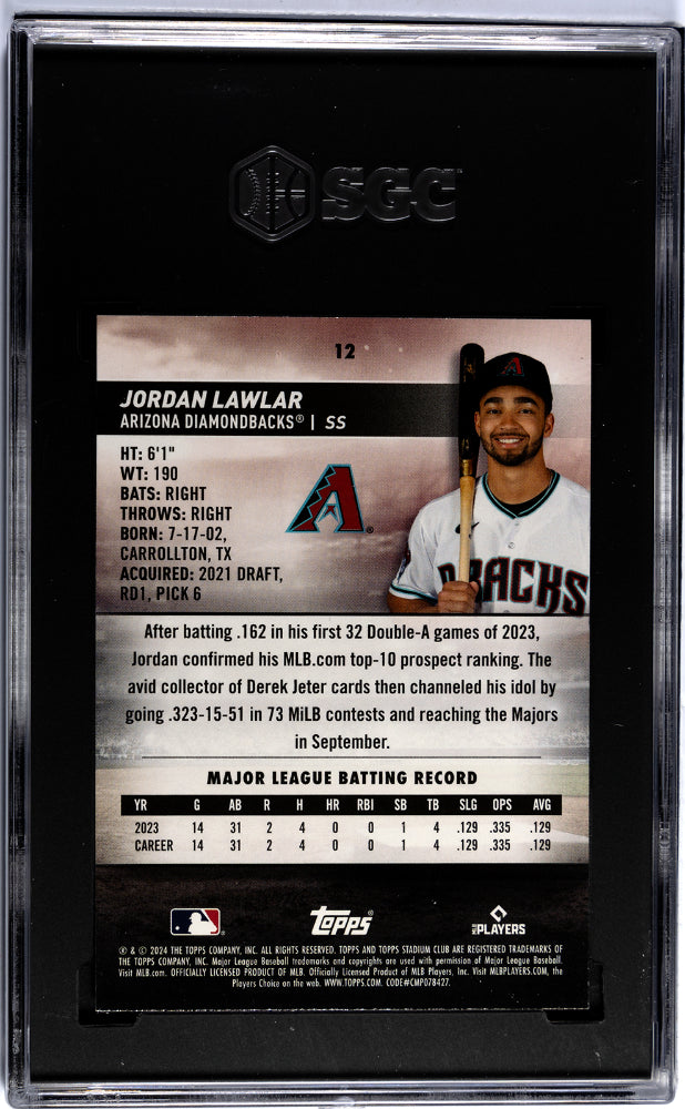 2024 Topps Stadium Club JORDAN LAWLAR #12 SGC 9 Rookie Card RC