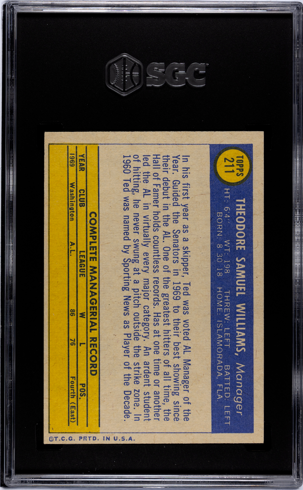 1970 Topps Ted Williams #211 SGC 6