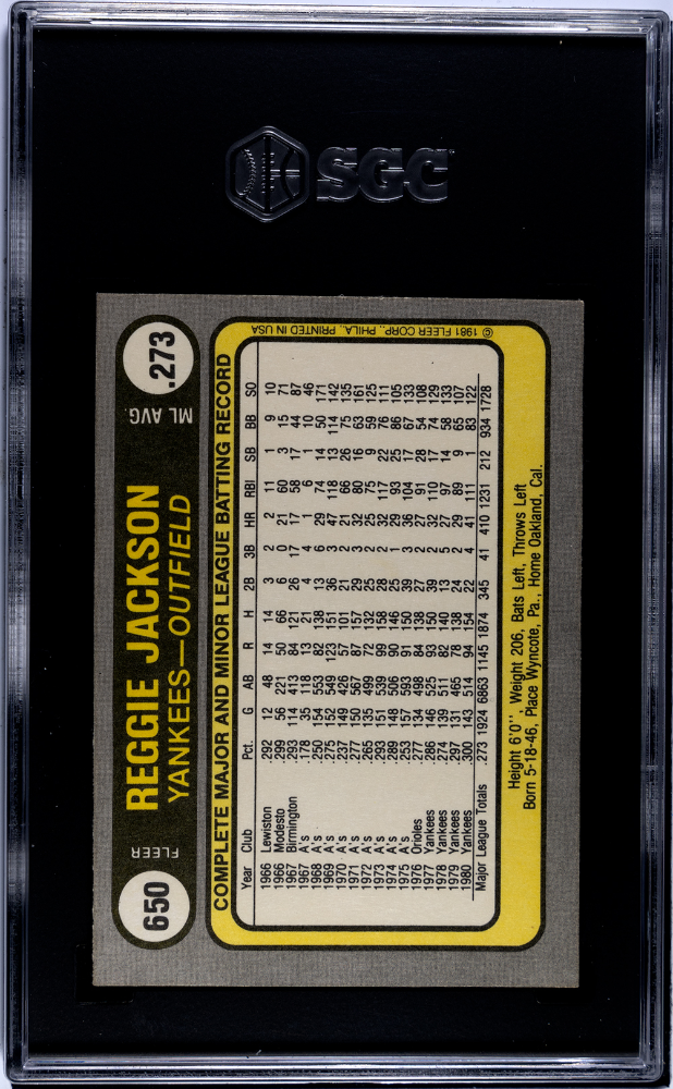 1981 Fleer Reggie Jackson #650 SGC 7