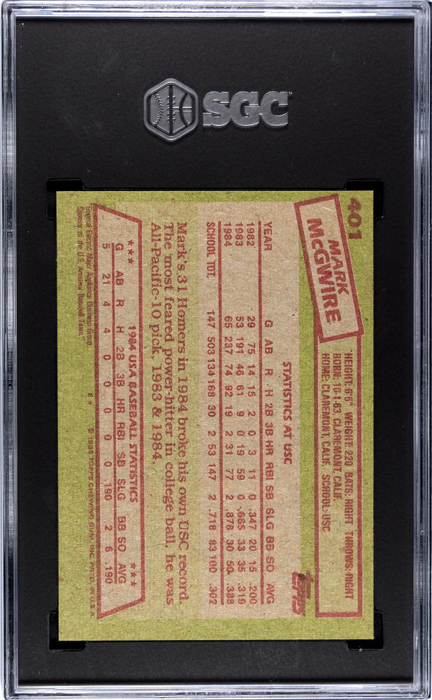 1985 Topps Mark Mcgwire #401 SGC 6