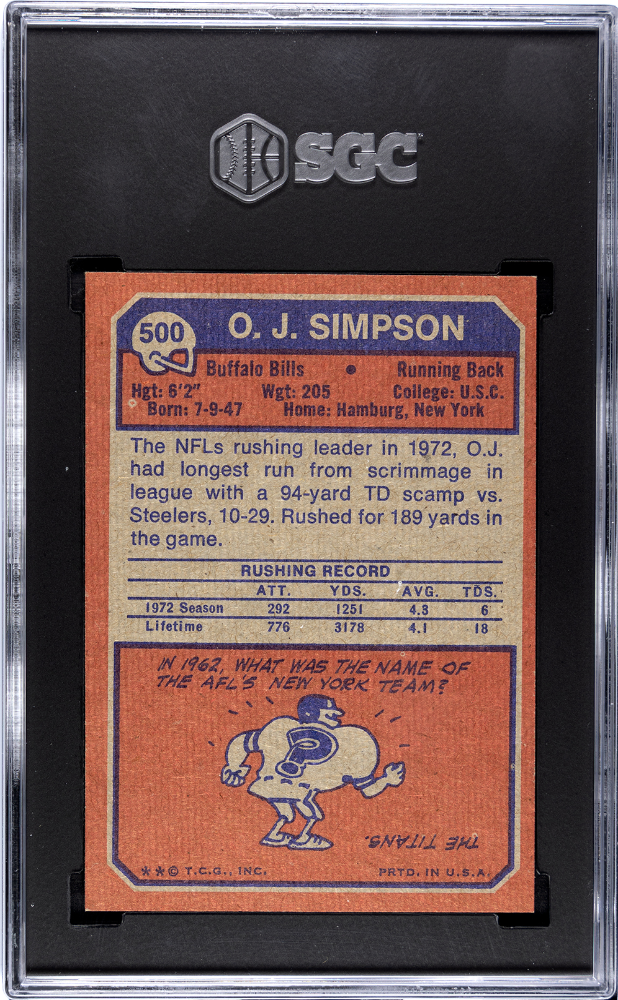 1973 Topps Oj Simpson #500 SGC 7