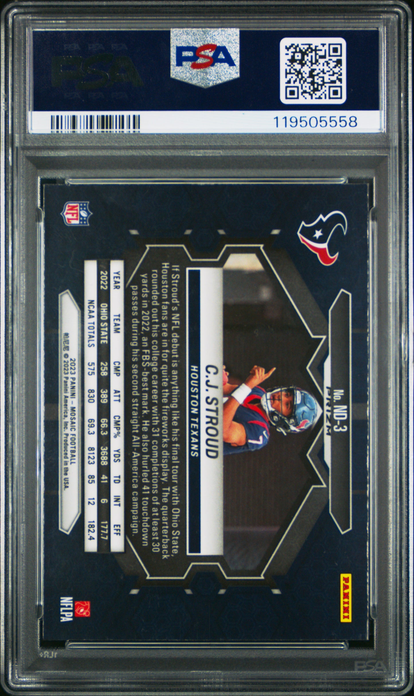 2023 Panini Mosaic NFL Debut CJ STROUD #ND3 Camo Pink PSA 9 - Rookie RC