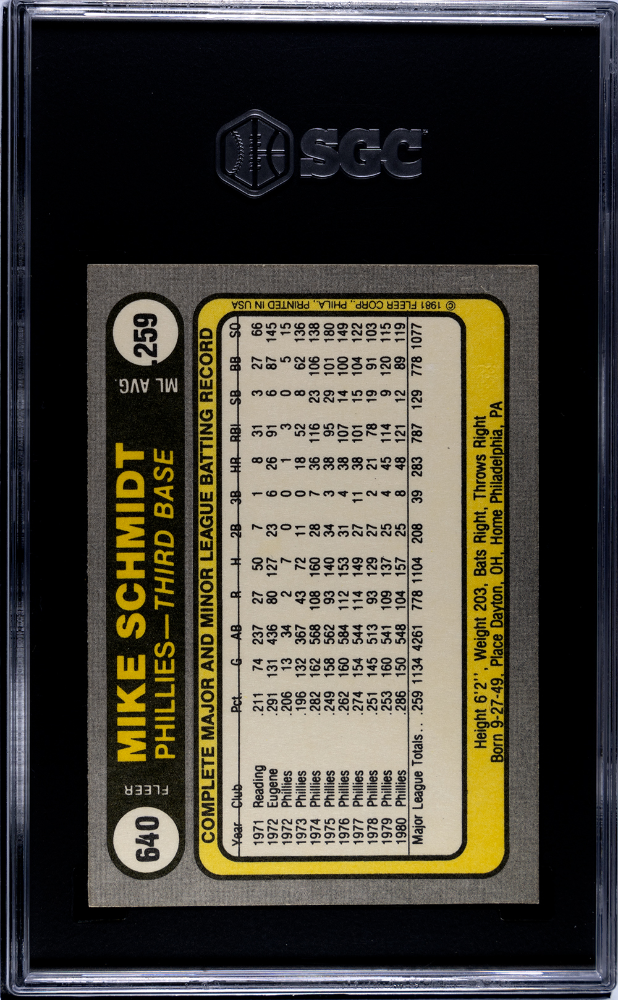 1981 Fleer Mike Schmidt #640 SGC 7