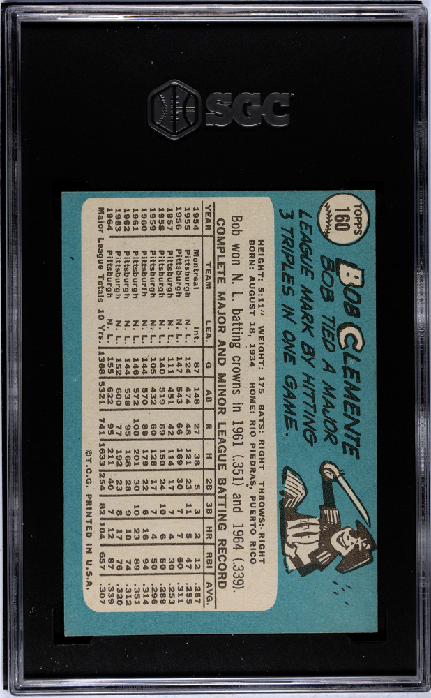 1965 Topps Bob Clemente #160 SGC 5