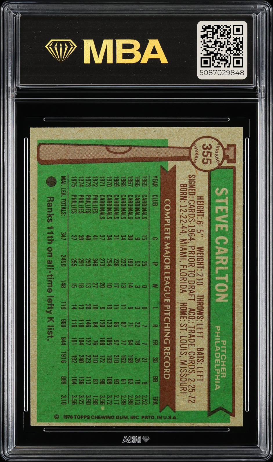 1976 Topps Steve Carlton #355 MBA 6