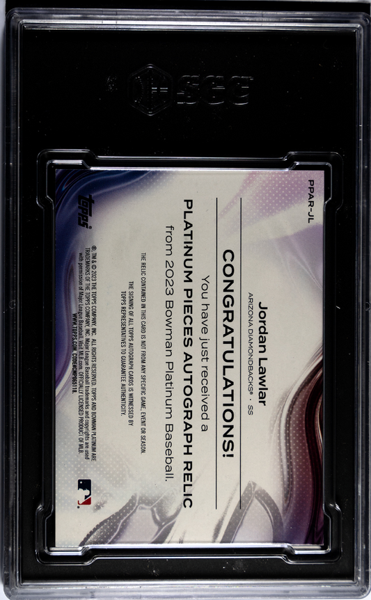 2023 Bowman JORDAN LAWLAR #PPAR-JL Orange Auto Relic 21/25 SGC 9.5 Auto 10