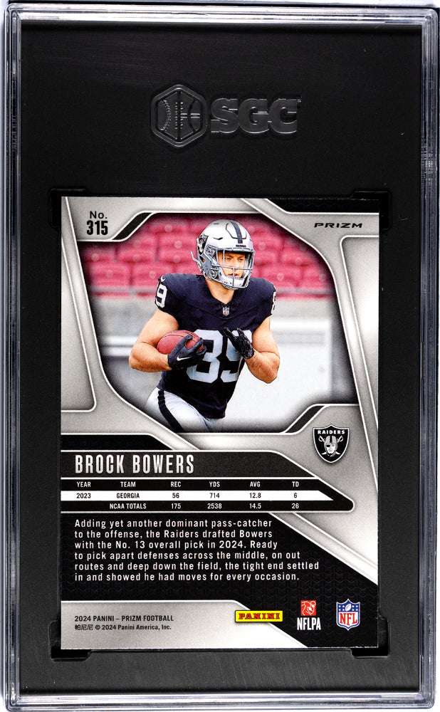 2024 Panini Prizm BROCK BOWERS #315 Neon Green Pulsar Rookie Card RC SGC 10