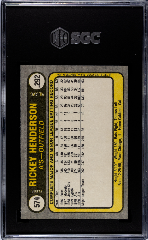1981 Fleer Rickey Henderson #574 SGC 8.5