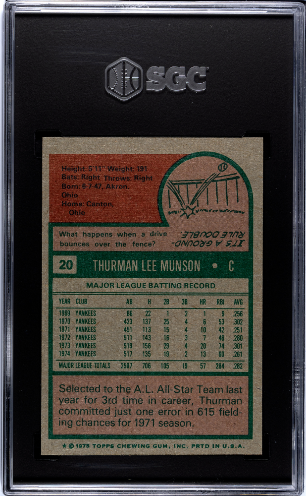 1975 Topps Thurman Munson #20 SGC 7