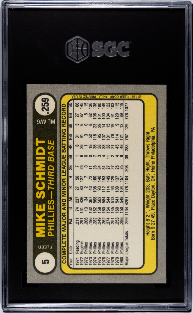 1981 Fleer Mike Schmidt #5 SGC 8.5