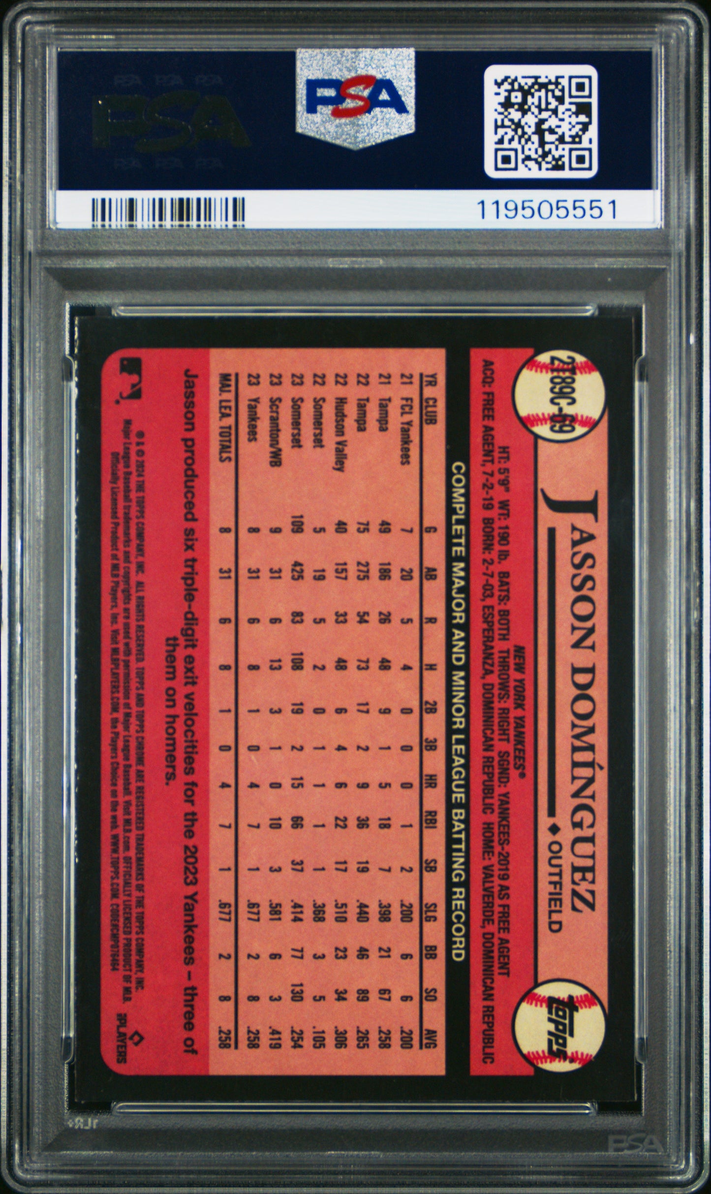 2024 Topps Silver Pack 1989 Chrome Promo JASSON DOMINGUEZ #69 PSA 9 - Rookie RC