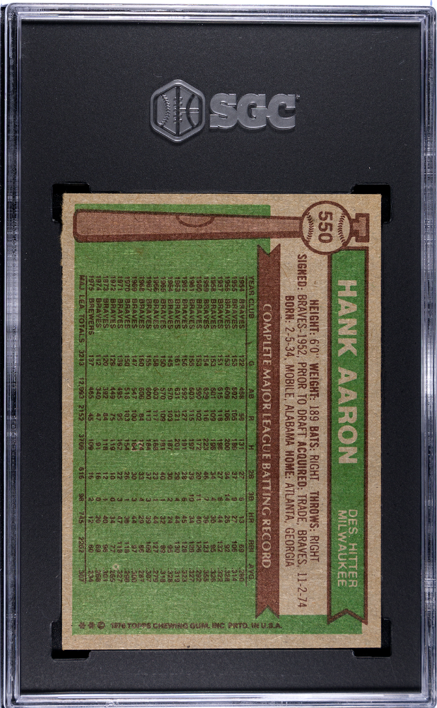 1976 Topps Hank Aaron #550 SGC 6