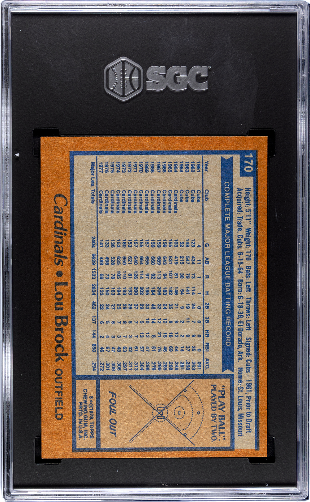 1978 Topps Lou Brock #170 SGC 9