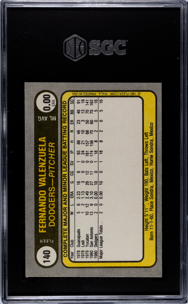 1981 Fleer Fernando Valenzuela #140 SGC 7