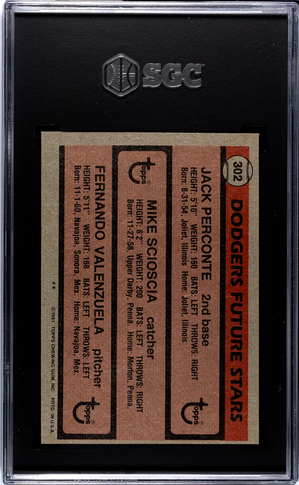 1981 Topps Valenzuela Scioscia #302 SGC 7