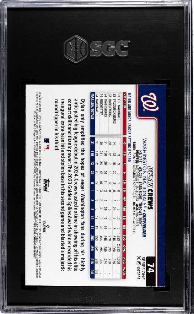 2025 Topps DYLAN CREWS #74 SGC 10 Rookie RC