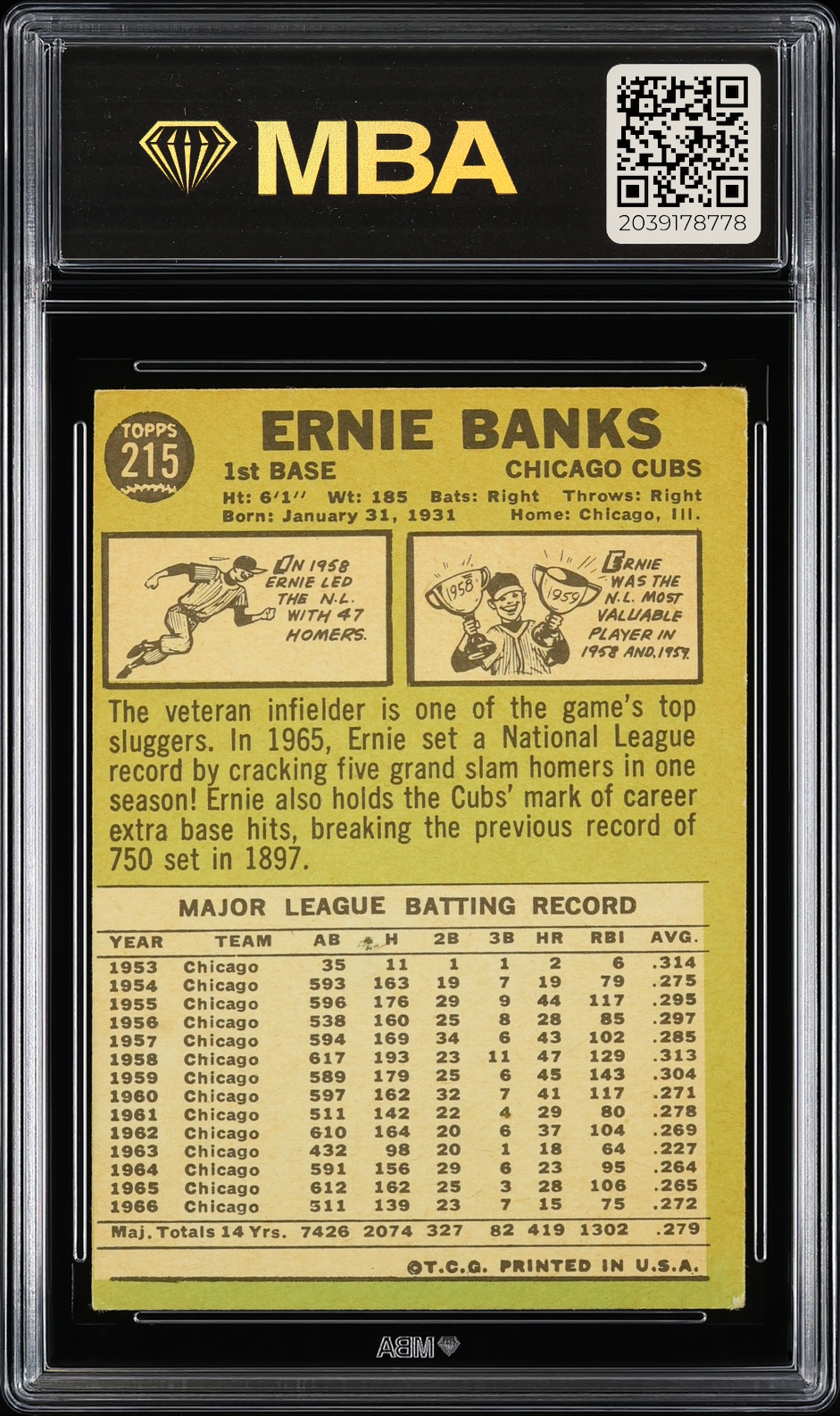 1967 Topps Ernie Banks #215 MBA 3