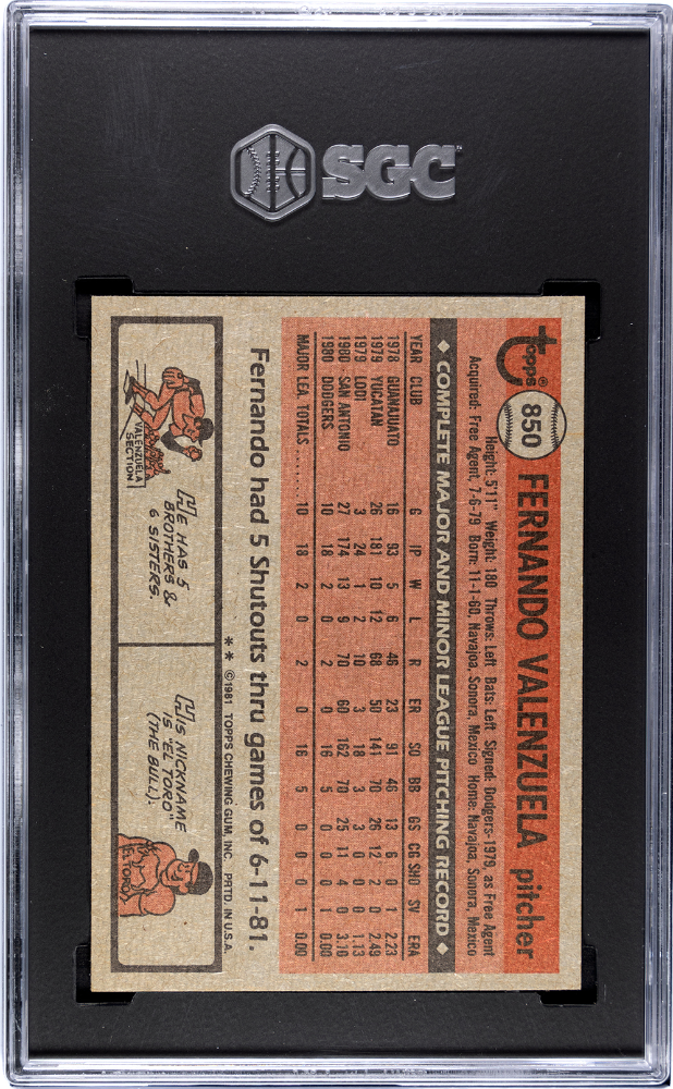 1981 Topps Traded Fernando Valenzuela #850 SGC 8.5