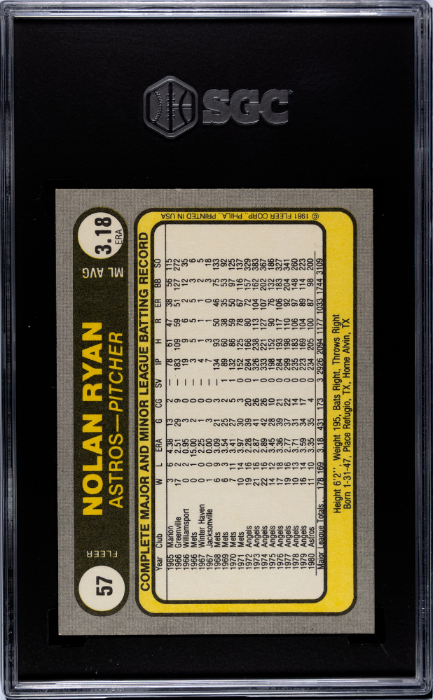 1981 Fleer Nolan Ryan #57 SGC 8.5
