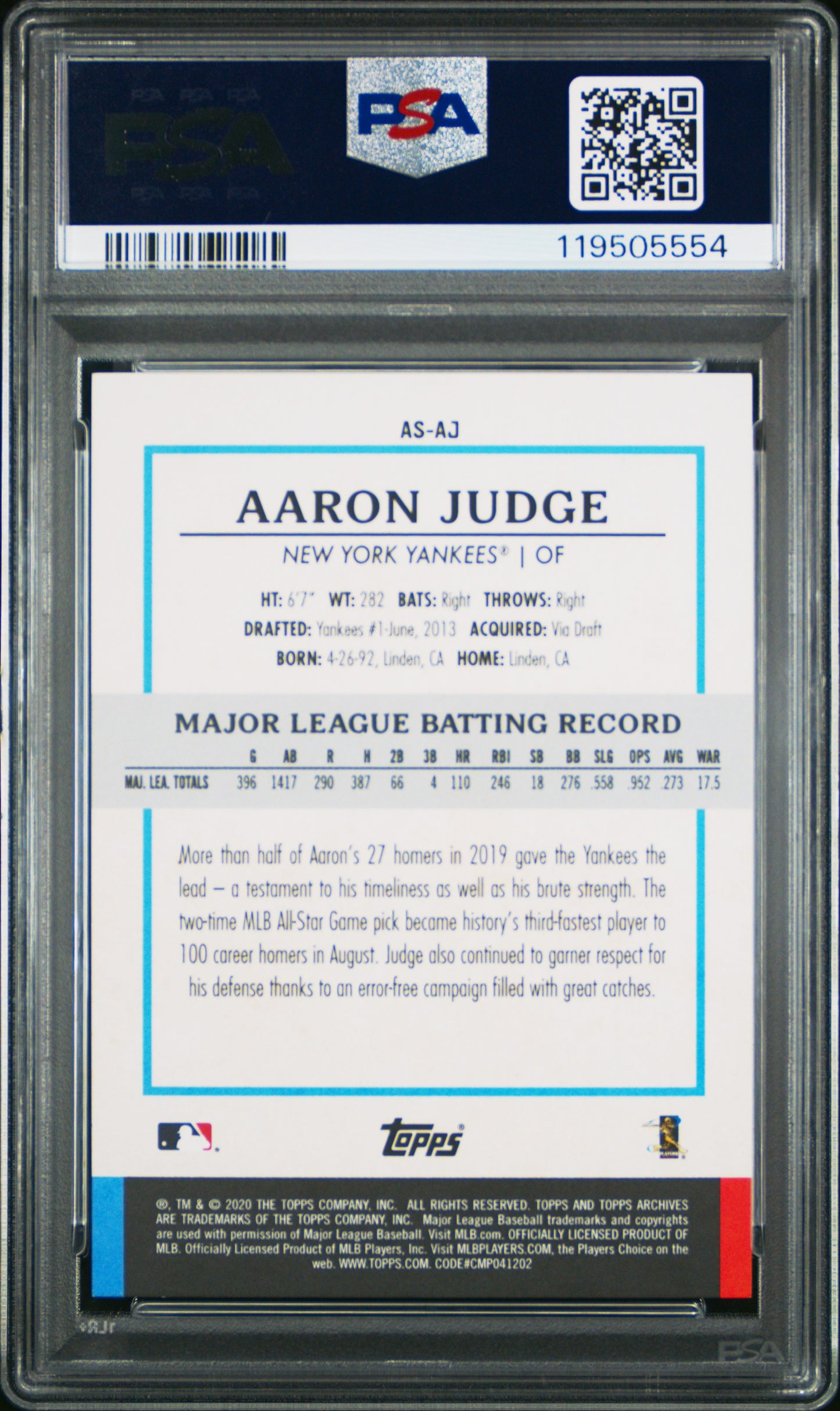 2020 Topps Archives Snapshots AARON JUDGE #AS-AJ Black & White PSA 9