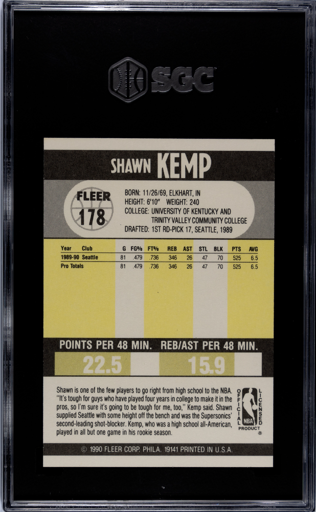 1990 Fleer Shawn Kemp #178 SGC 9