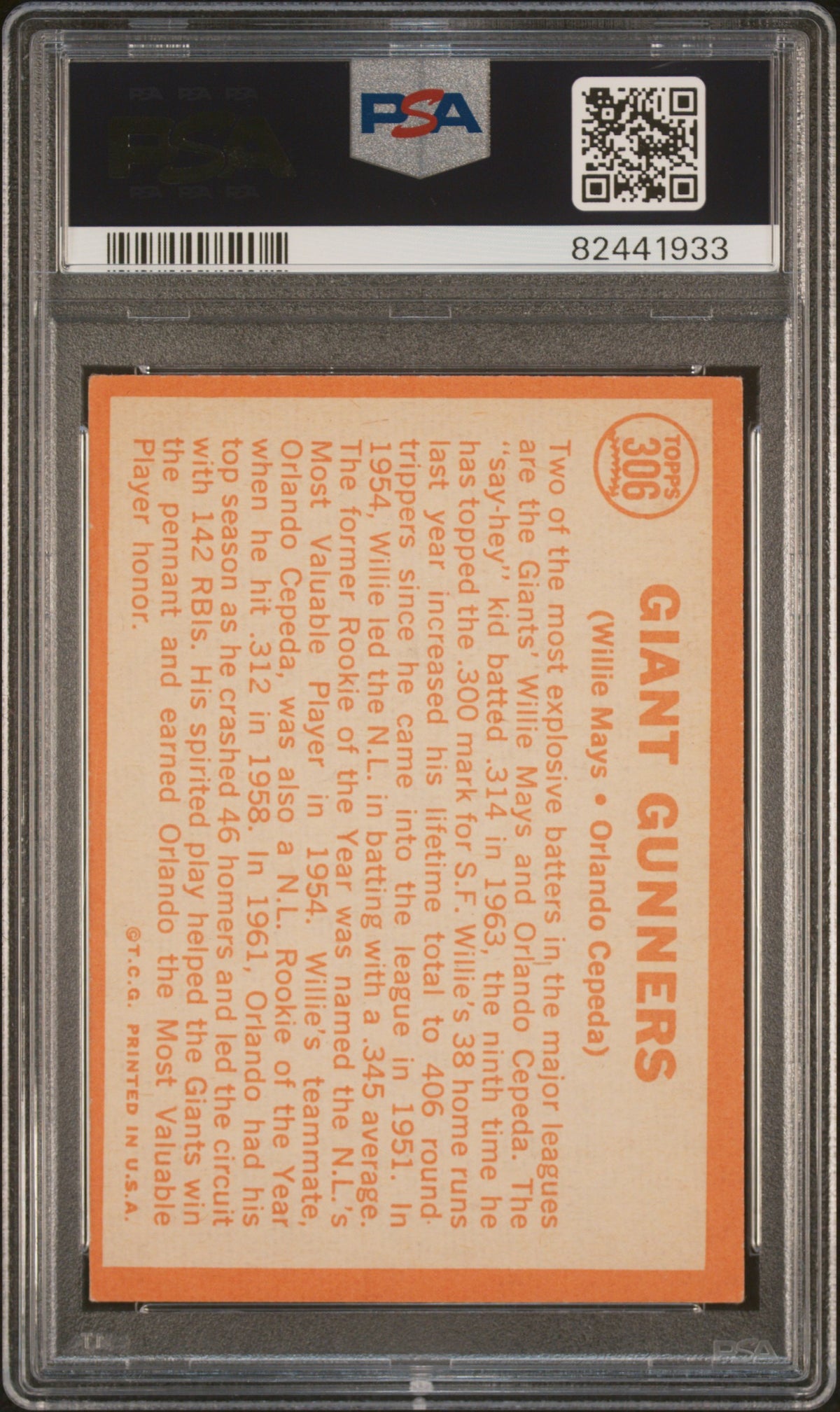 1964 Topps Giant Gunners #306 W. Mays O. Cepeda PSA 4