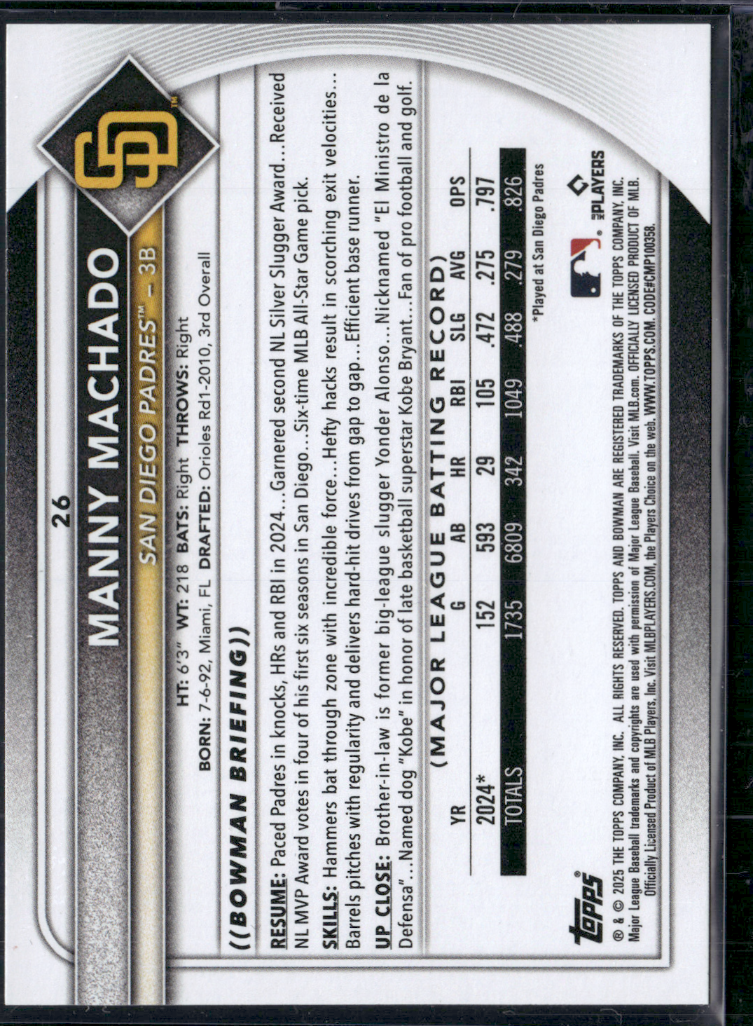 2025 Bowman MANNY MACHADO #26