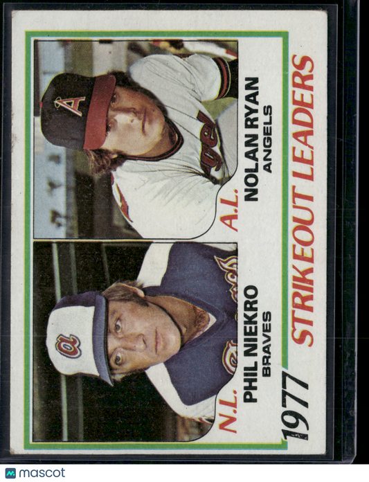 1978 Topps NOLAN RYAN/PHIL NIEKRO #206 1977 Strikeout Leaders (EX)