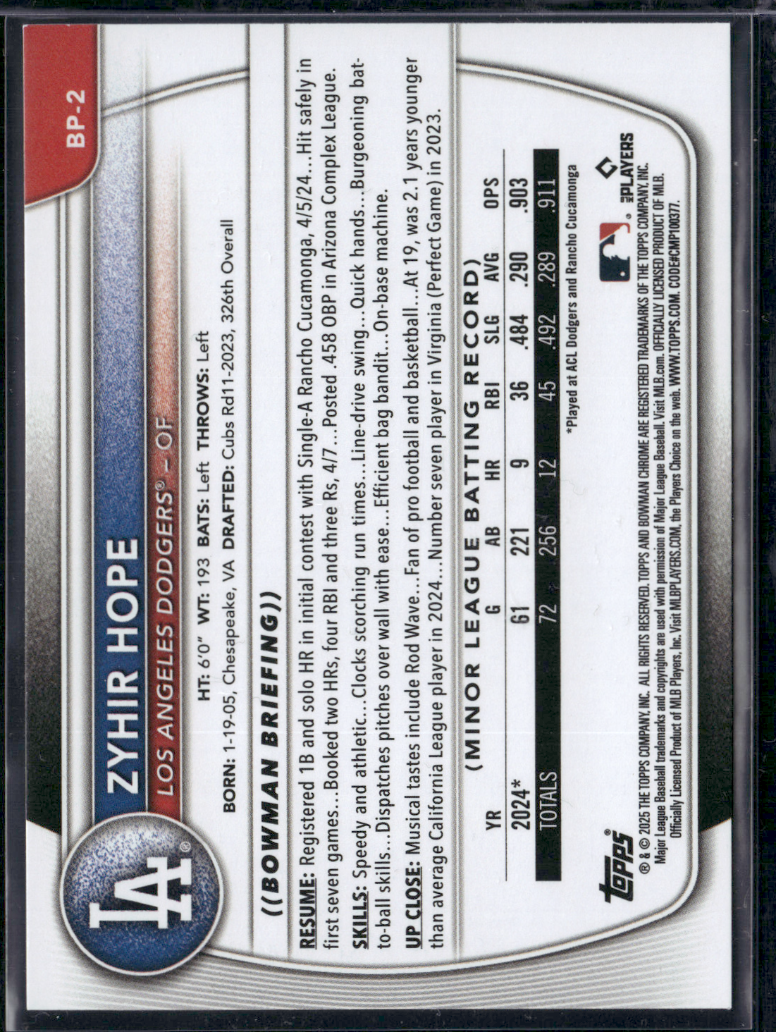 2025 Bowman ZYHIR HOPE #BP-2