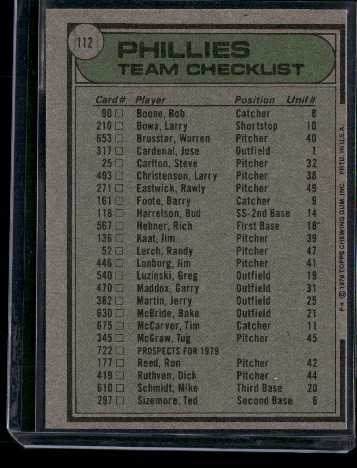 1979 Topps PHILADELPHIA PHILLIES #112 (EX)