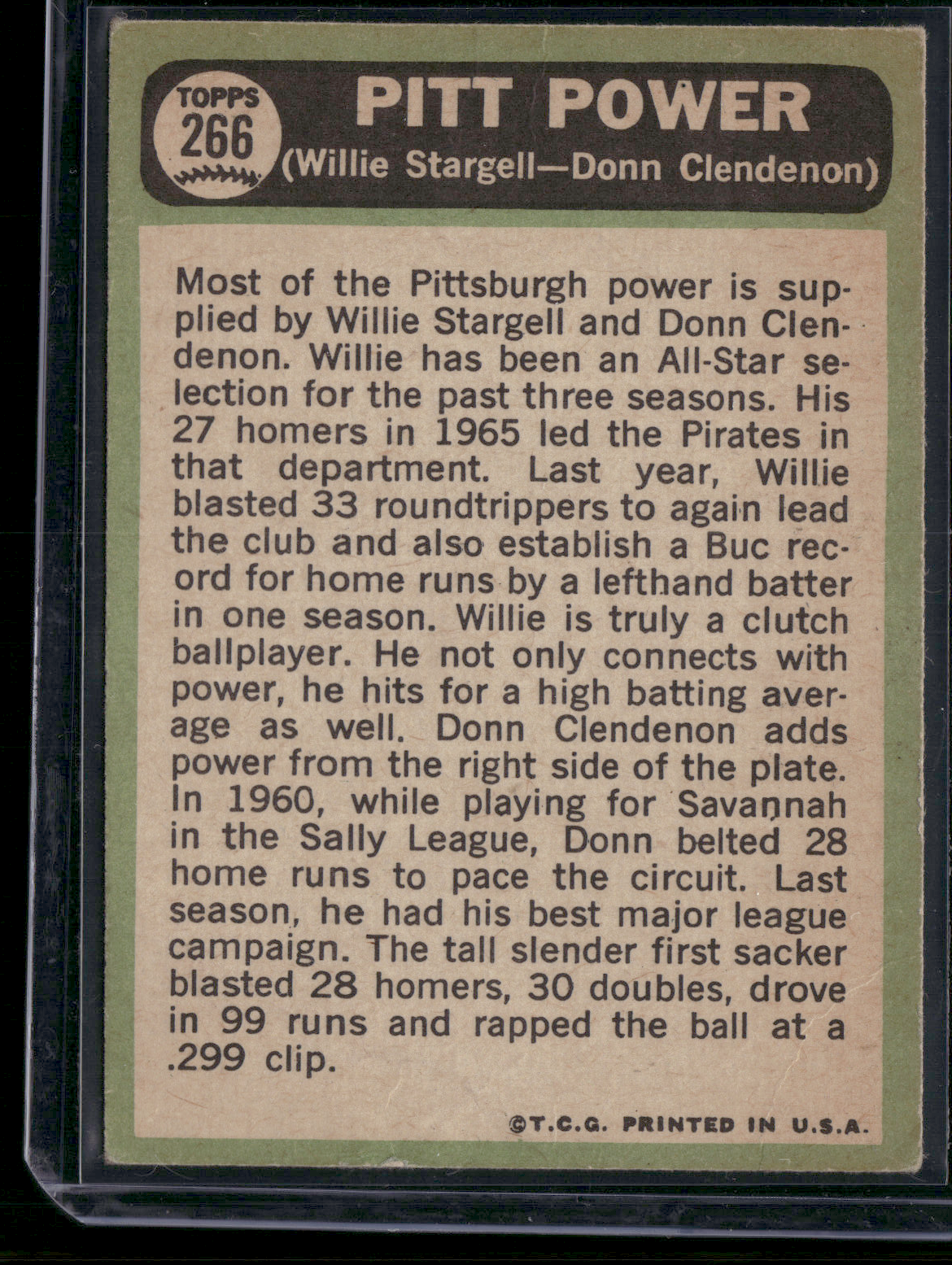 1967 Topps WILLIE STARGELL/DON CLENDENON #266 Pitt Power Dent Wrinkles (Good)
